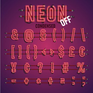 Telleri ve konsol, vektör çizim ile gerçekçi neon yazı tipi