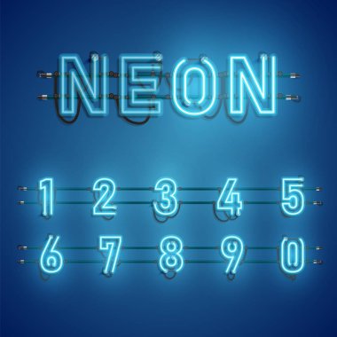 Telleri ve konsol, vektör çizim ile gerçekçi neon yazı tipi