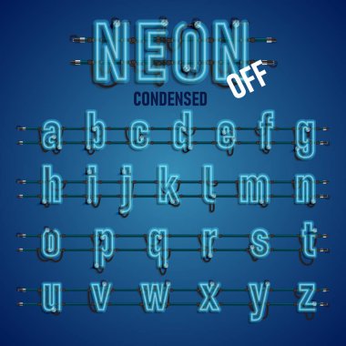 Telleri ve konsol, vektör çizim ile gerçekçi neon yazı tipi