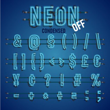 Telleri ve konsol, vektör çizim ile gerçekçi neon yazı tipi