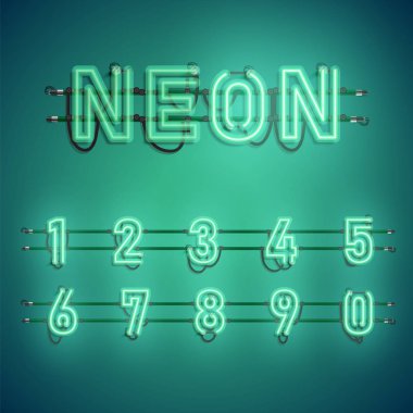Telleri ve konsol, vektör çizim ile gerçekçi neon yazı tipi