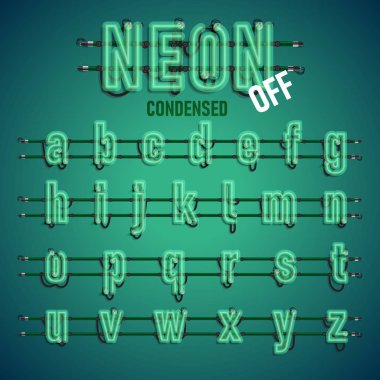 Telleri ve konsol, vektör çizim ile gerçekçi neon yazı tipi