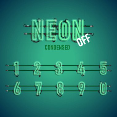 Telleri ve konsol, vektör çizim ile gerçekçi neon yazı tipi