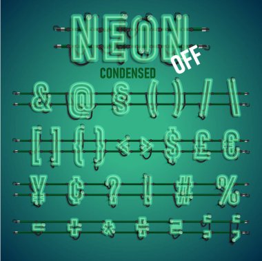 Telleri ve konsol, vektör çizim ile gerçekçi neon yazı tipi