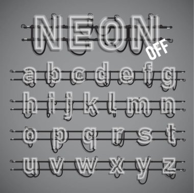 Telleri ve konsol, vektör çizim ile gerçekçi neon yazı tipi