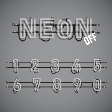 Telleri ve konsol, vektör çizim ile gerçekçi neon yazı tipi