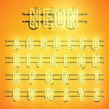 Telleri ve konsol, vektör çizim ile gerçekçi neon yazı tipi