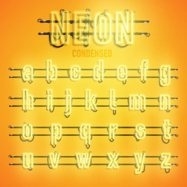 Telleri ve konsol, vektör çizim ile gerçekçi neon yazı tipi