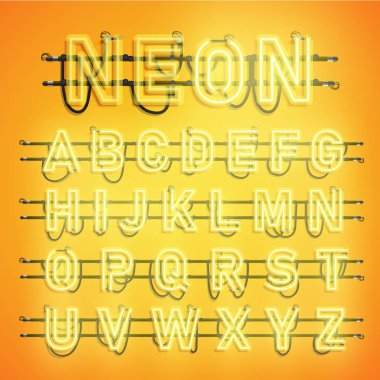 Telleri ve konsol, vektör çizim ile gerçekçi neon yazı tipi