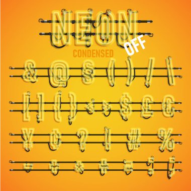 Telleri ve konsol, vektör çizim ile gerçekçi neon yazı tipi