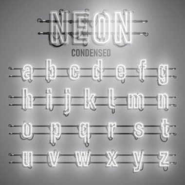 Telleri ve konsol, vektör çizim ile gerçekçi neon yazı tipi