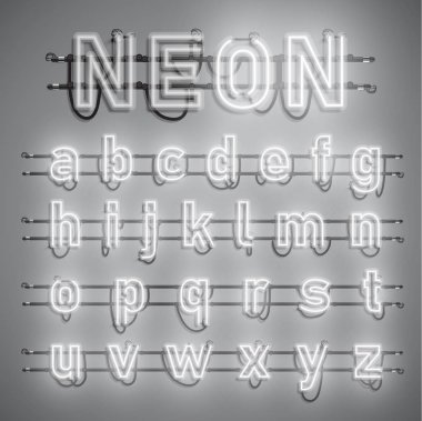 Telleri ve konsol, vektör çizim ile gerçekçi neon yazı tipi