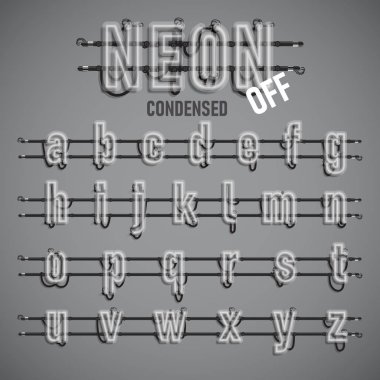 Telleri ve konsol, vektör çizim ile gerçekçi neon yazı tipi