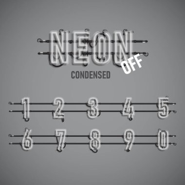 Telleri ve konsol, vektör çizim ile gerçekçi neon yazı tipi