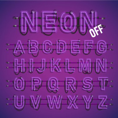 Telleri ve konsol, vektör çizim ile gerçekçi neon yazı tipi