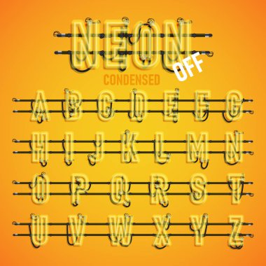 Telleri ve konsol, vektör çizim ile gerçekçi neon yazı tipi