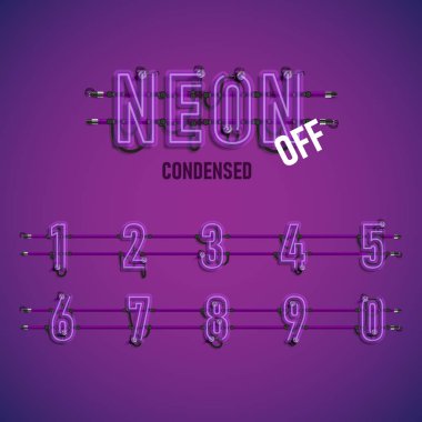 Telleri ve konsol, vektör çizim ile gerçekçi neon yazı tipi