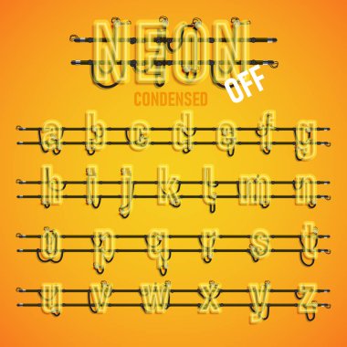 Telleri ve konsol, vektör çizim ile gerçekçi neon yazı tipi