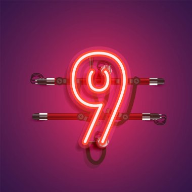 Teller ve konsol ile gerçekçi neon karakter, vektör illustra