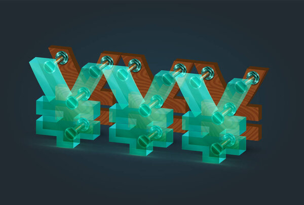 High-detailed wood and glass yen/yuan characters, vector illustr