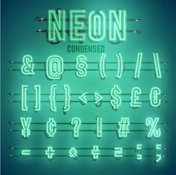 Реалистичный неоновый шрифт с проводами и консолью, векторная иллюстрация — стоковый вектор