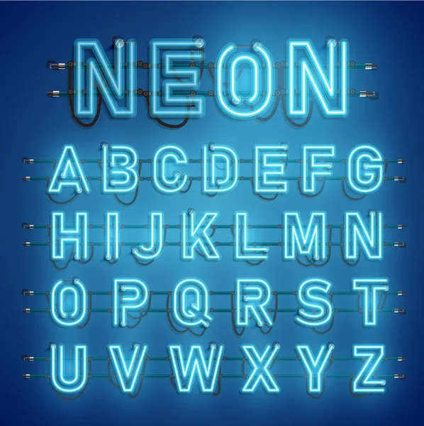 Reális Neon Betűtípus Vezetékek Konzol Vektoros Illusztráció — Stock Vector