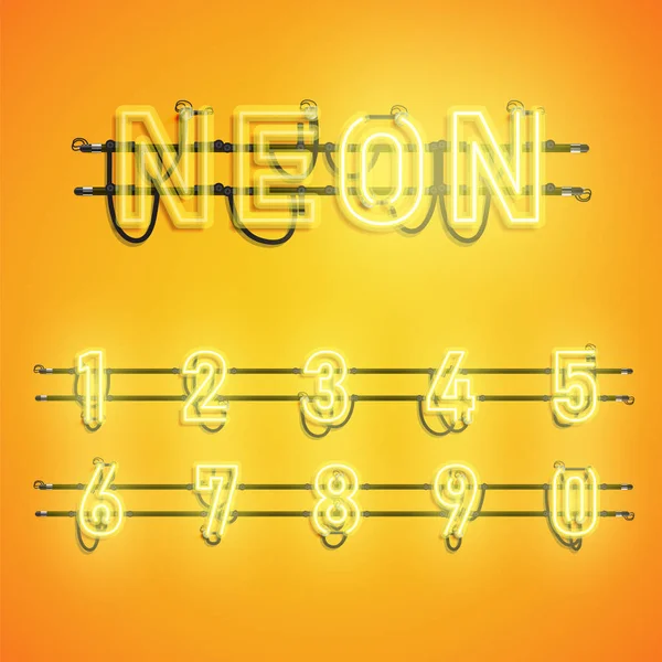 Реалистичный неоновый шрифт с проводами и консолью, векторная иллюстрация — стоковый вектор
