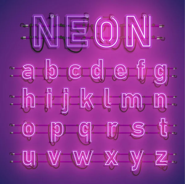 Realistic neon font with wires and console, vector illustration — Stock Vector