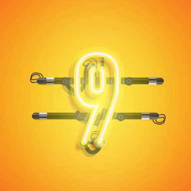 Teller ve konsol ile gerçekçi neon karakter, vektör illüstrasyon