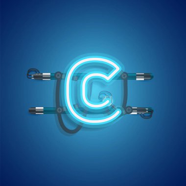 Teller ve konsol ile gerçekçi neon karakter, vektör illüstrasyon