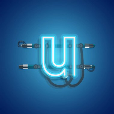 Teller ve konsol ile gerçekçi neon karakter, vektör illüstrasyon