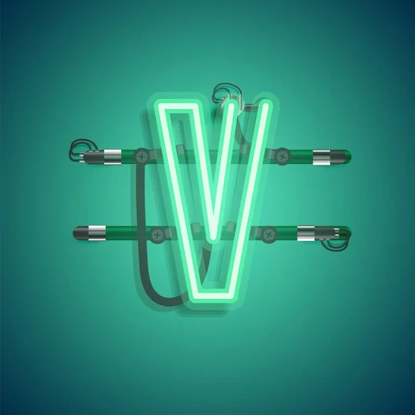 Realistic neon character with wires and console, vector illustration — Stock Vector