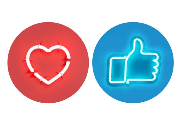 Heart and thumbs up neon signs, vector illustration — Stock Vector