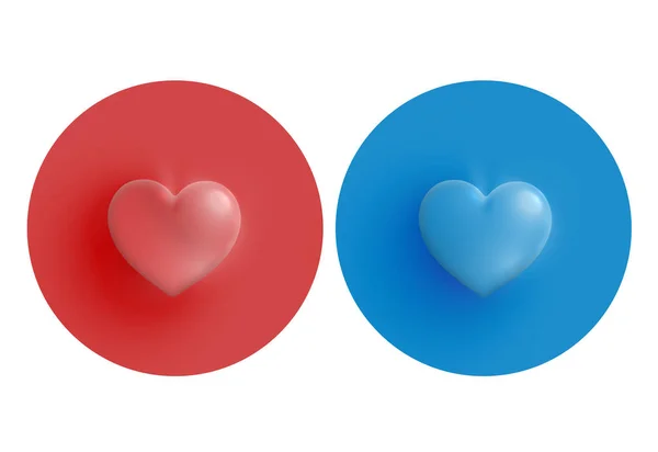 Red and blue hearts on circle, vector illustration — Stock Vector