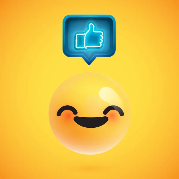 High detailed emoticon with thumbs up sign, vector illustration — Stock Vector