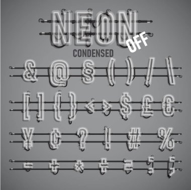 Telleri ve konsol, vektör çizim ile gerçekçi neon yazı tipi