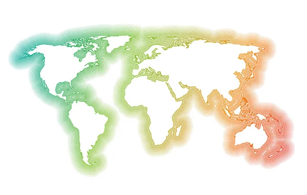 Mappa del mondo colorata fatta da palle e linee, illustrazione vettoriale — Vettoriale Stock