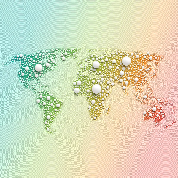Colorful world map made by balls and lines, vector illustration — Stock Vector