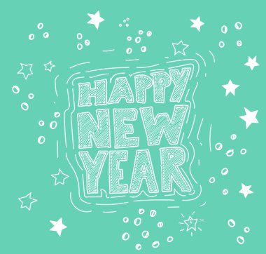 Handdrawn 'Happy New Year' illüstrasyon, vektör