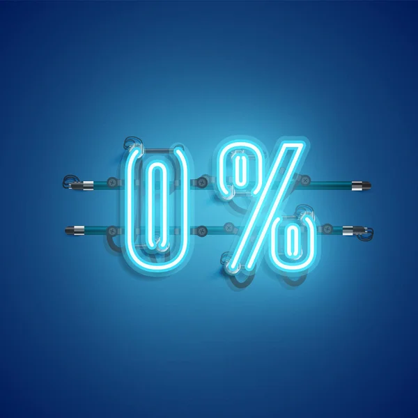 "0%" Neon realistyczny znak, wektor ilustracji — Wektor stockowy