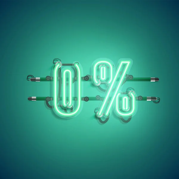 Signo realista de neón '0%', ilustración vectorial — Vector de stock