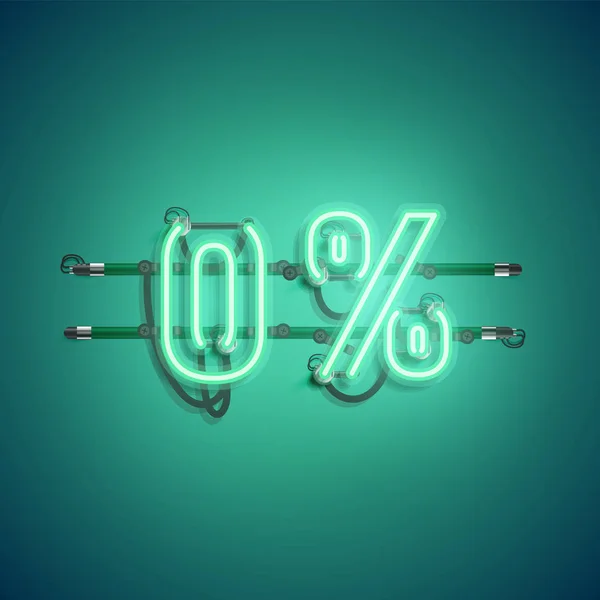 ' 0% ' neon reális jel, vektor illusztráció — Stock Vector