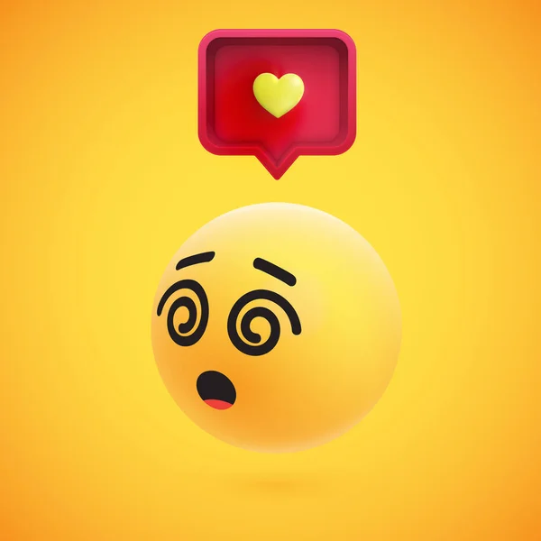 Χαριτωμένο υψηλής αναλυτικής κίτρινης 3D emoticon με φούσκα ομιλίας και καρδιά για το Web, απεικόνιση διανυσματικών φορέων — Διανυσματικό Αρχείο