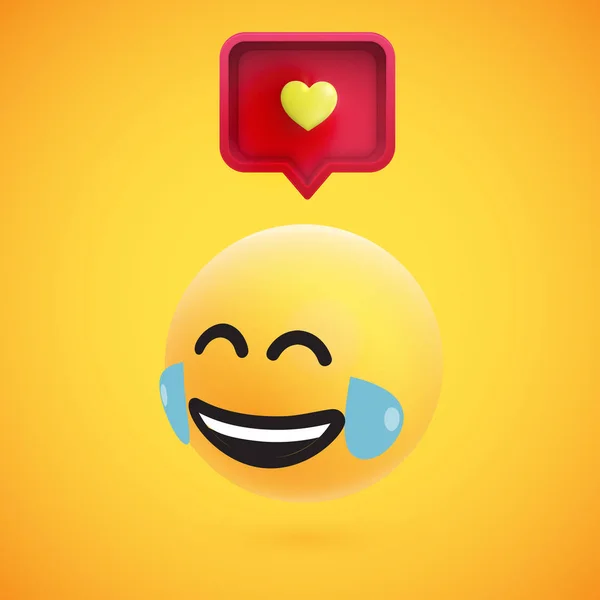 Schattig High-detailed gele 3D emoticon met toespraak bubble en hart voor web, vector illustratie — Stockvector