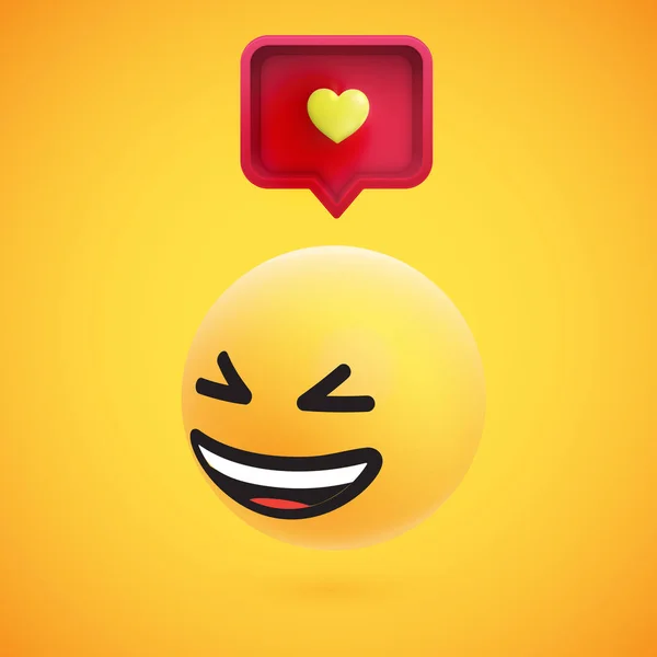 Cute high-detailed yellow 3D emoticon with speech bubble and heart for web, vector illustration — Stock Vector