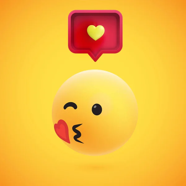 Rozkošný vysoce detailní žlutý 3D Emotikona s bublinou řeči a srdcem pro web, vektorovou ilustraci — Stockový vektor