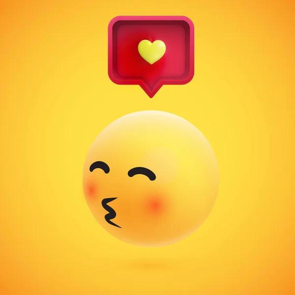 Schattig High-detailed gele 3D emoticon met toespraak bubble en hart voor web, vector illustratie — Stockvector