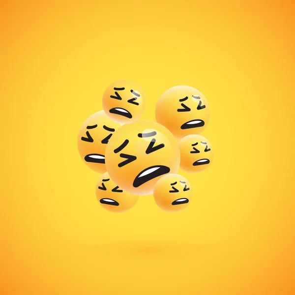 Kelompok emoticon kuning detail tinggi, ilustrasi vektor - Stok Vektor