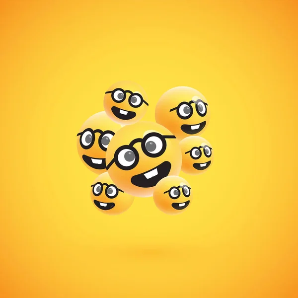 Grupo de emoticonos amarillos detallados, ilustración vectorial — Vector de stock