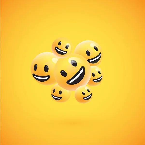 Groep van hoge gedetailleerde gele emoticons, vector illustratie — Stockvector